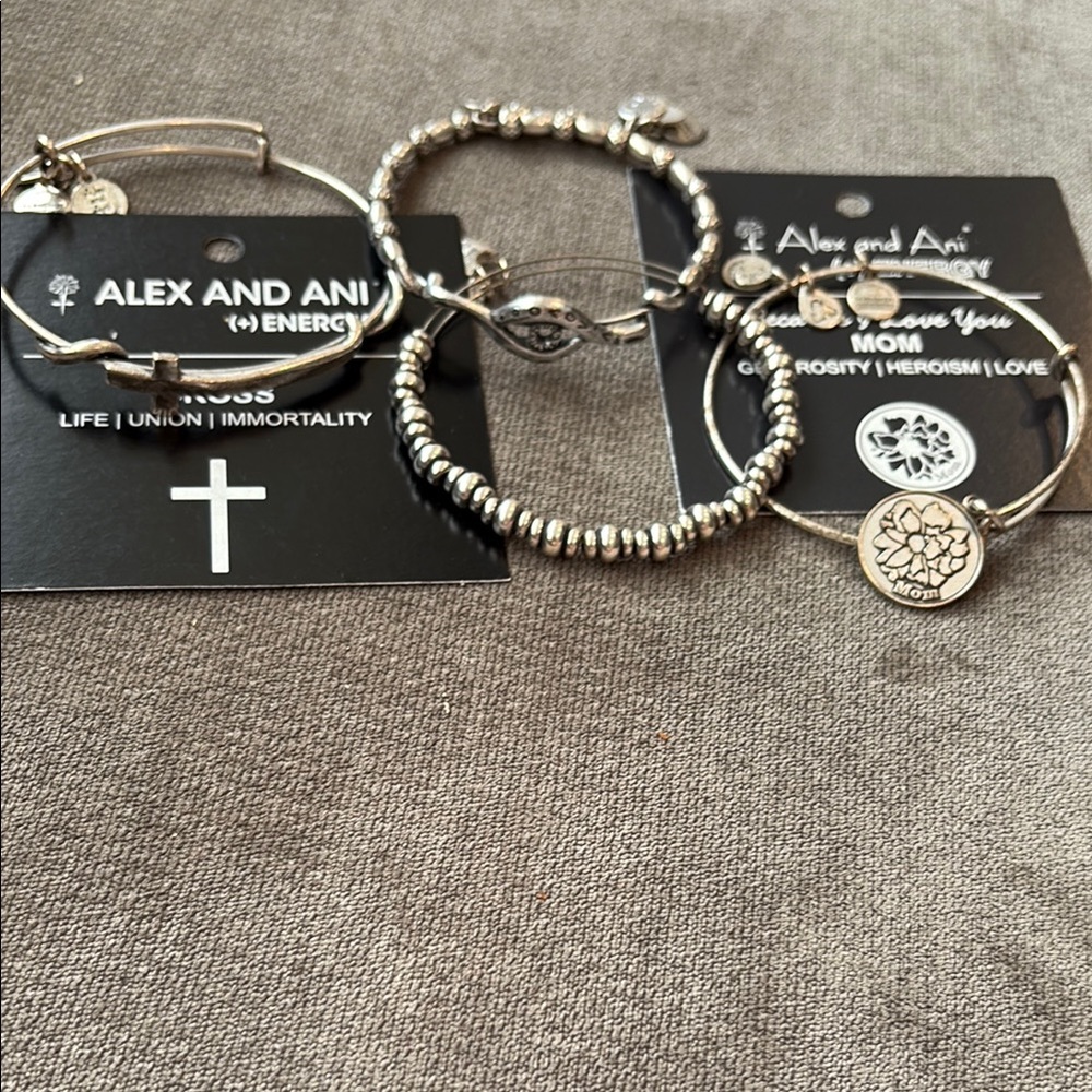 Alex and Ani Silver Charm Bracelets. Set of 4